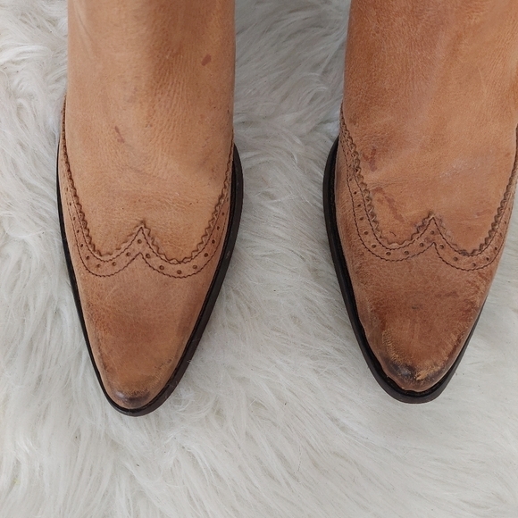Bronx Tan Slouchy Distressed Pointed Wingtip Toe Leather Boots Buckle 41 9.5 US. - Picture 10 of 10